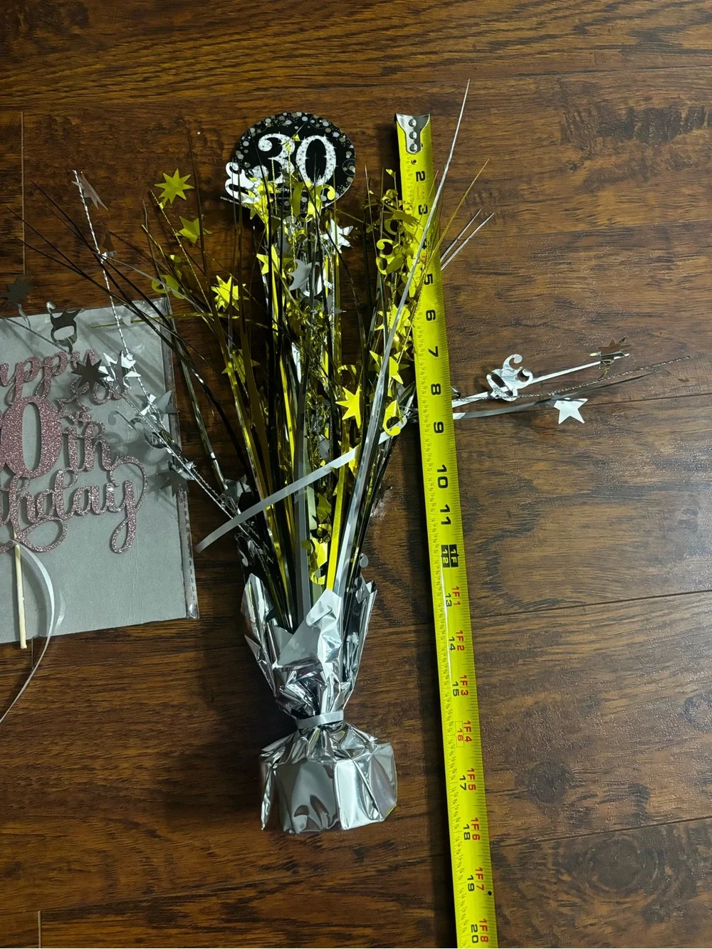 30th Birthday BUNDLE Two Centerpiece Decorations Gold Silver + Pink Cake Topper